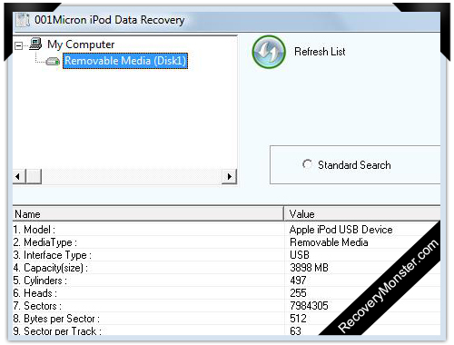 iPod Data Recovery Software Screenshot
