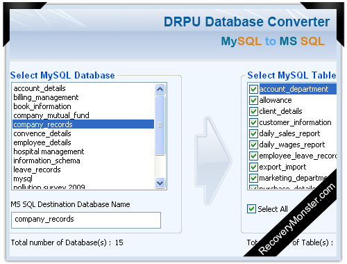 MySQL to MSSQL Database Converter Screenshot
