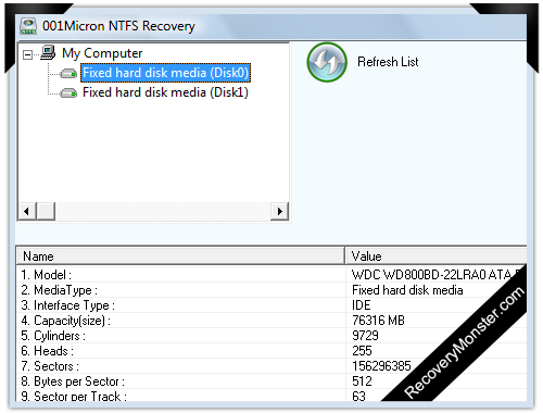 NTFS Data Recovery Software Screenshot