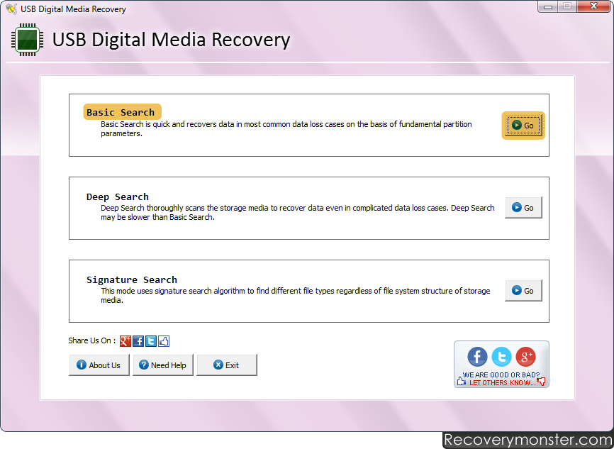 USB digital media data recovery software retrieve video songs images