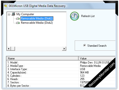 USB Digital Media Data Recovery Software Screenshot