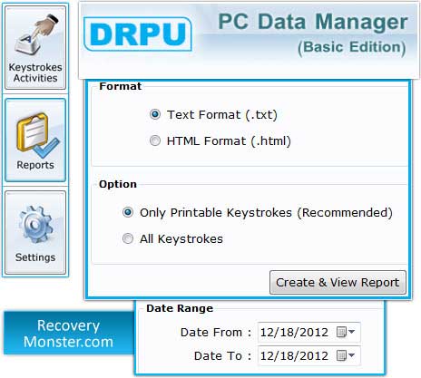 Screenshot of Keystroke Monitoring Software
