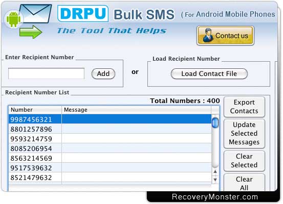 Screenshot of Android Mobile Bulk SMS Mac