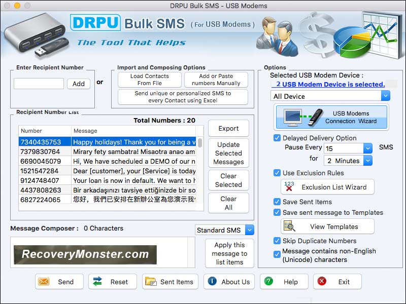 Mac Bulk SMS Software USB Modem 8.2.1.0