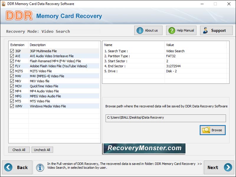 Screenshot of Card Recovery