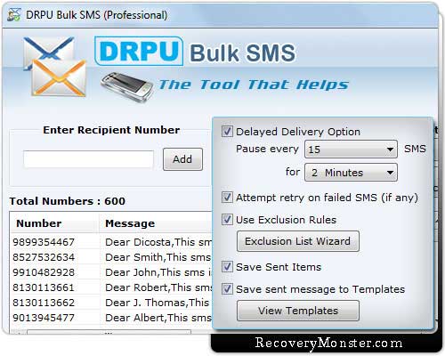 Screenshot of Bulk Text Messaging Software
