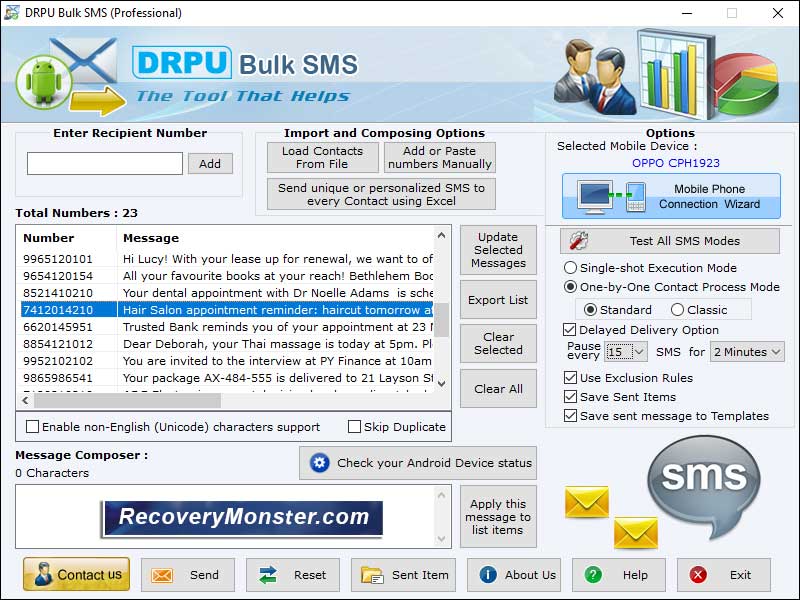 Screenshot of Bulk Text Messaging Software