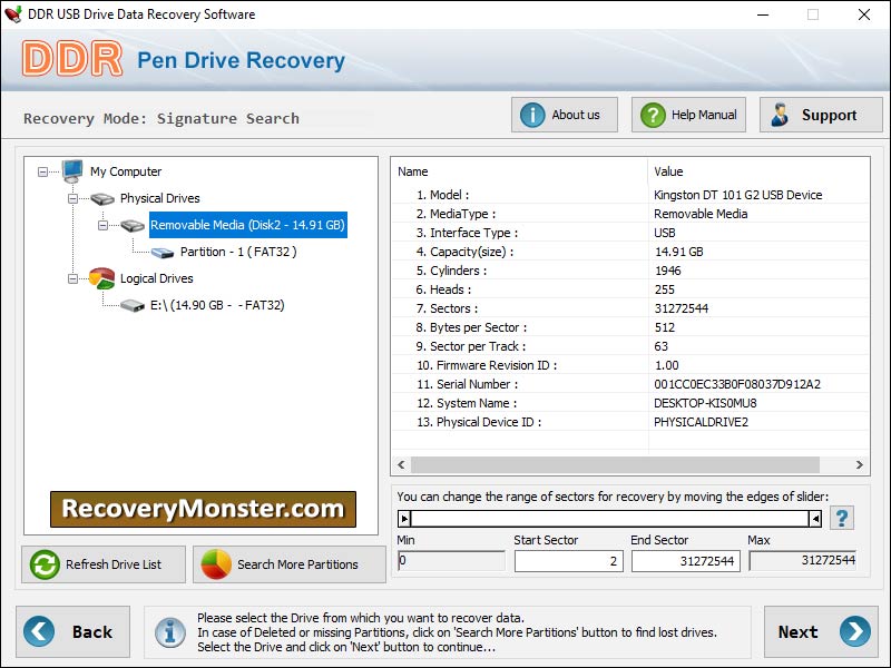 Screenshot of USB Drive Recovery