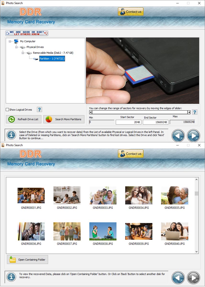 Screenshot of Memory Card Files Rescue Utility