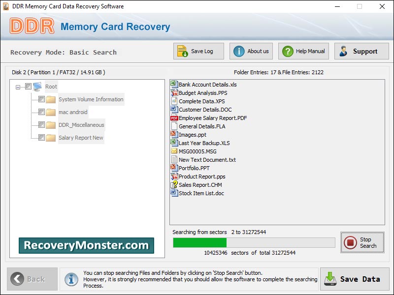 Screenshot of Memory Card Files Rescue Utility