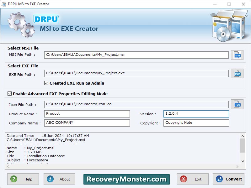 Screenshot of MSI Setup To EXE Converter 4.8.3.1