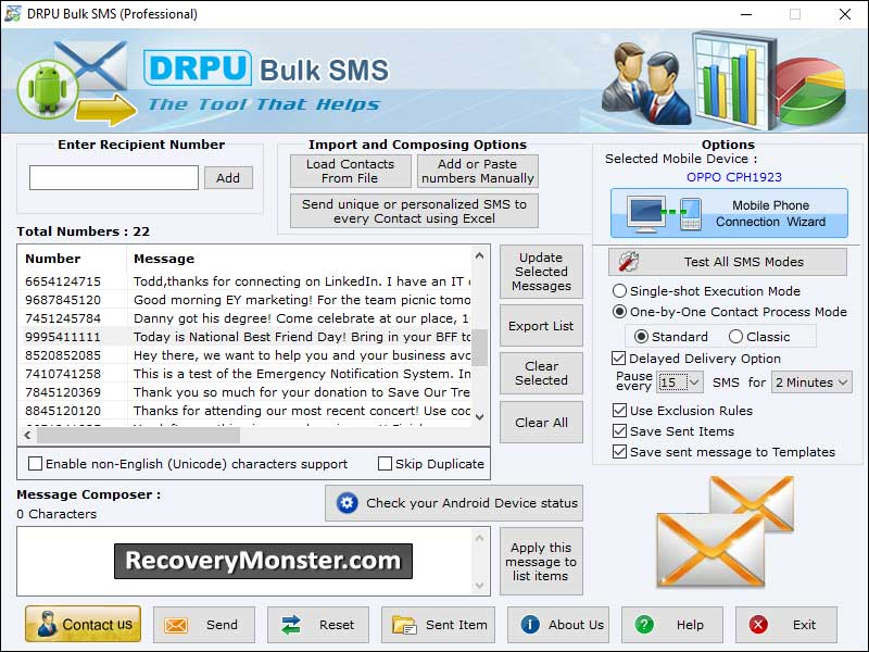 Screenshot of SMS Messages Broadcasting Software