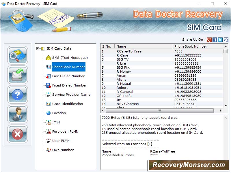 Screenshot of SIM Card SMS Reader Software