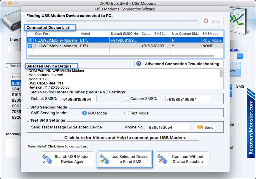 Connected USB Modem Device List