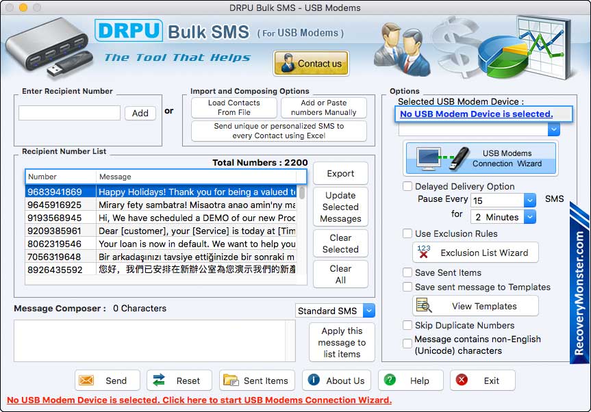 MAC Bulk SMS Software for USB Modems