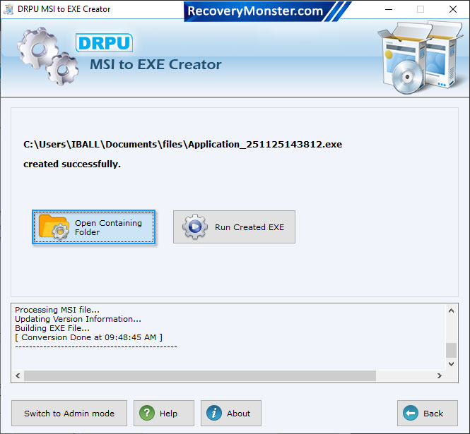 MSI to EXE creator Screenshots
