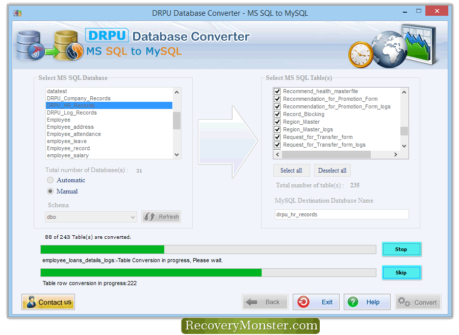 MS SQL to MySQL database converter