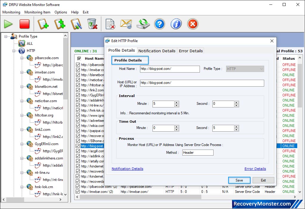 Website Monitoring Utility Screenshots
