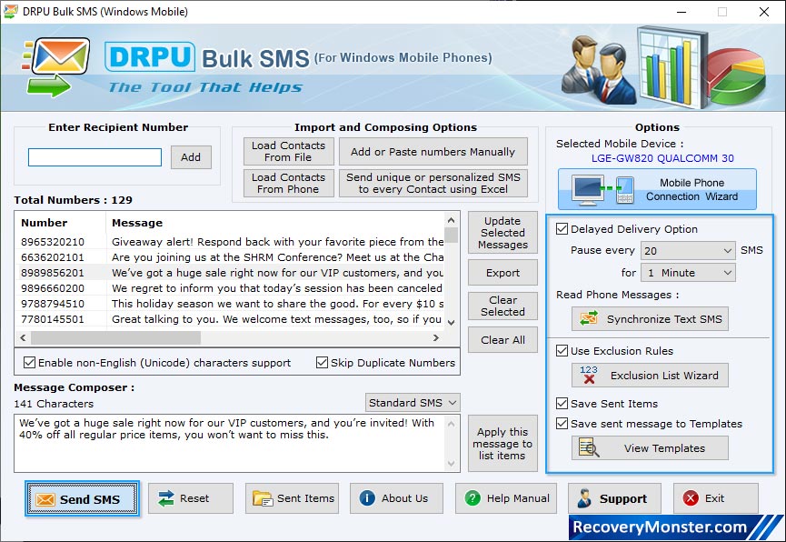 Bulk SMS Software for Windows Mobile Phone